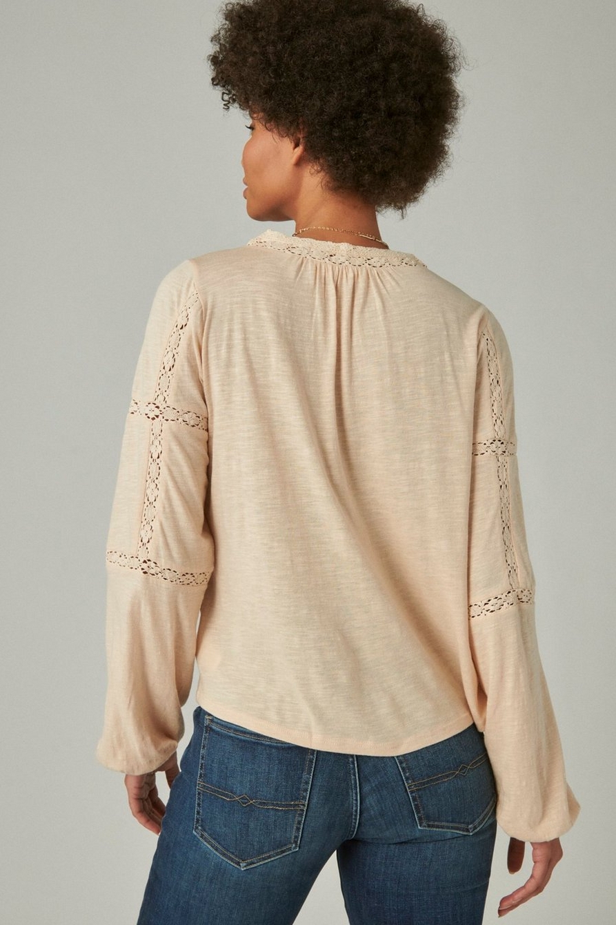INSET LACE LONG SLEEVE PEASANT TOP, image 3
