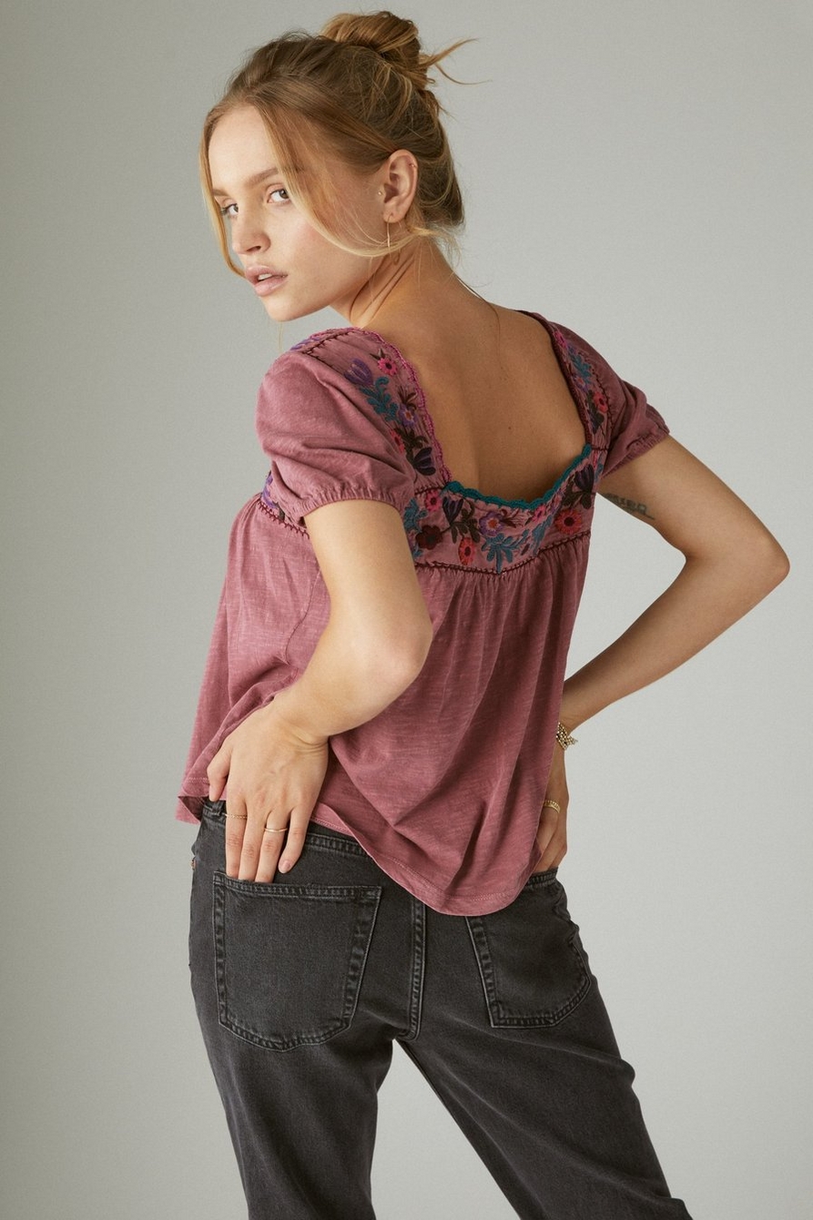OVERDYED EMBROIDERED SMOCKED PEASANT TOP, image 3
