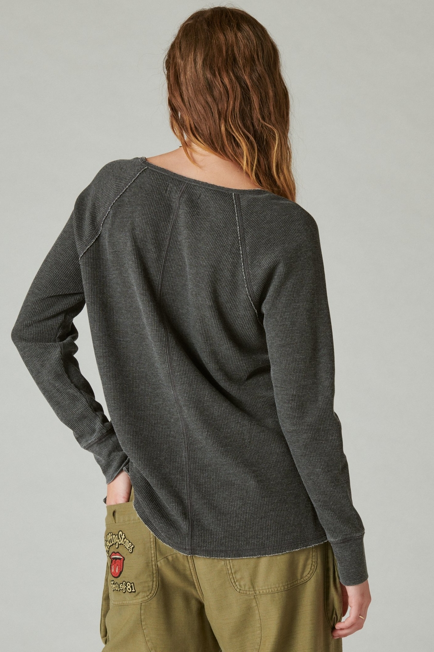 Lucky Brand Oversized V-Neck Waffle Thermal Top