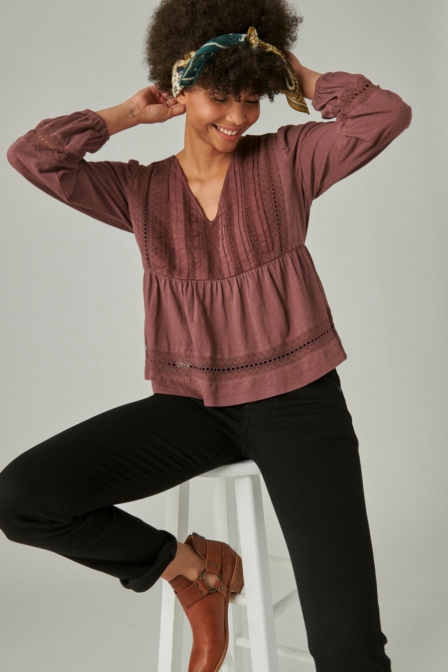 PINTUCK LACE LONG SLEEVE TOP, image 4