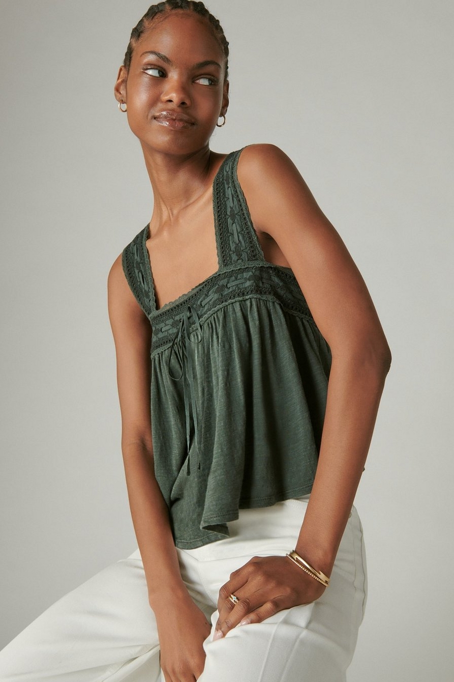 Lucky Brand Womens Square Neck Lace Tank : : Clothing, Shoes &  Accessories