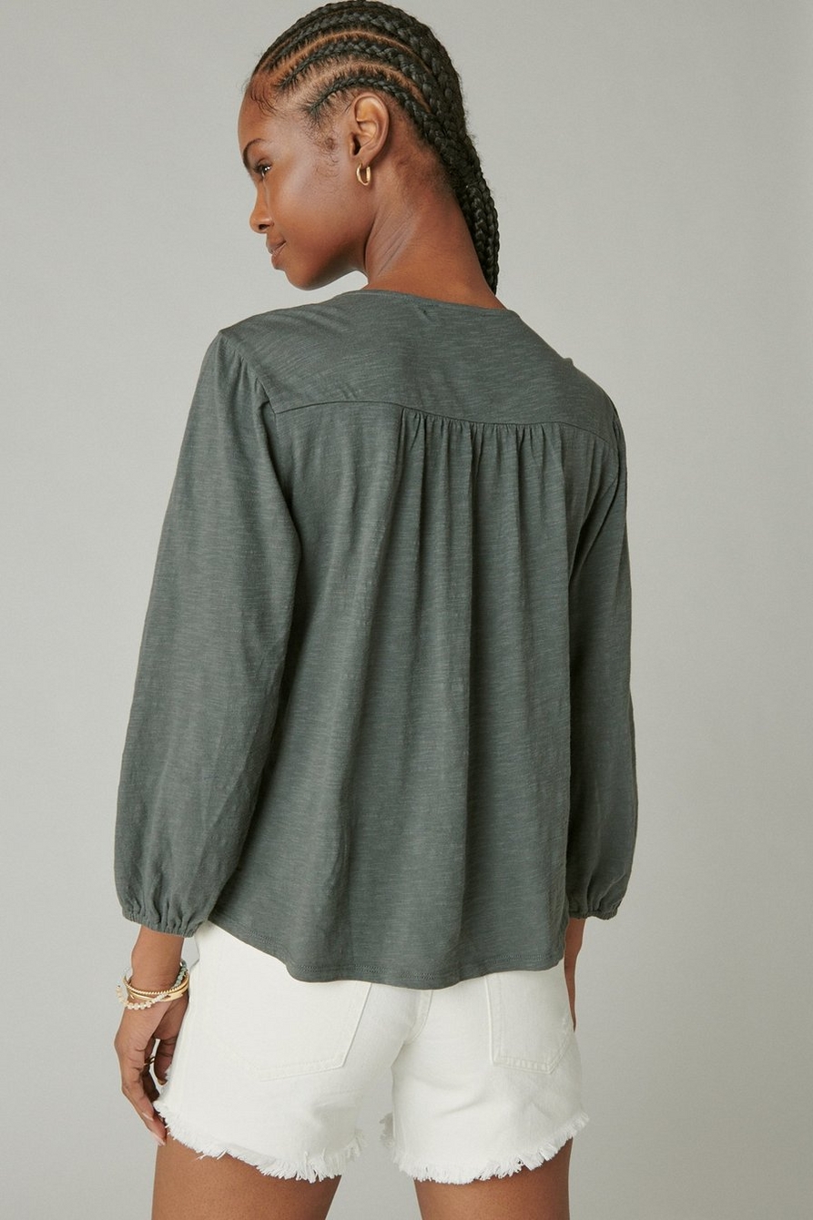 EMBROIDERED V NECK PEASANT TOP, image 4