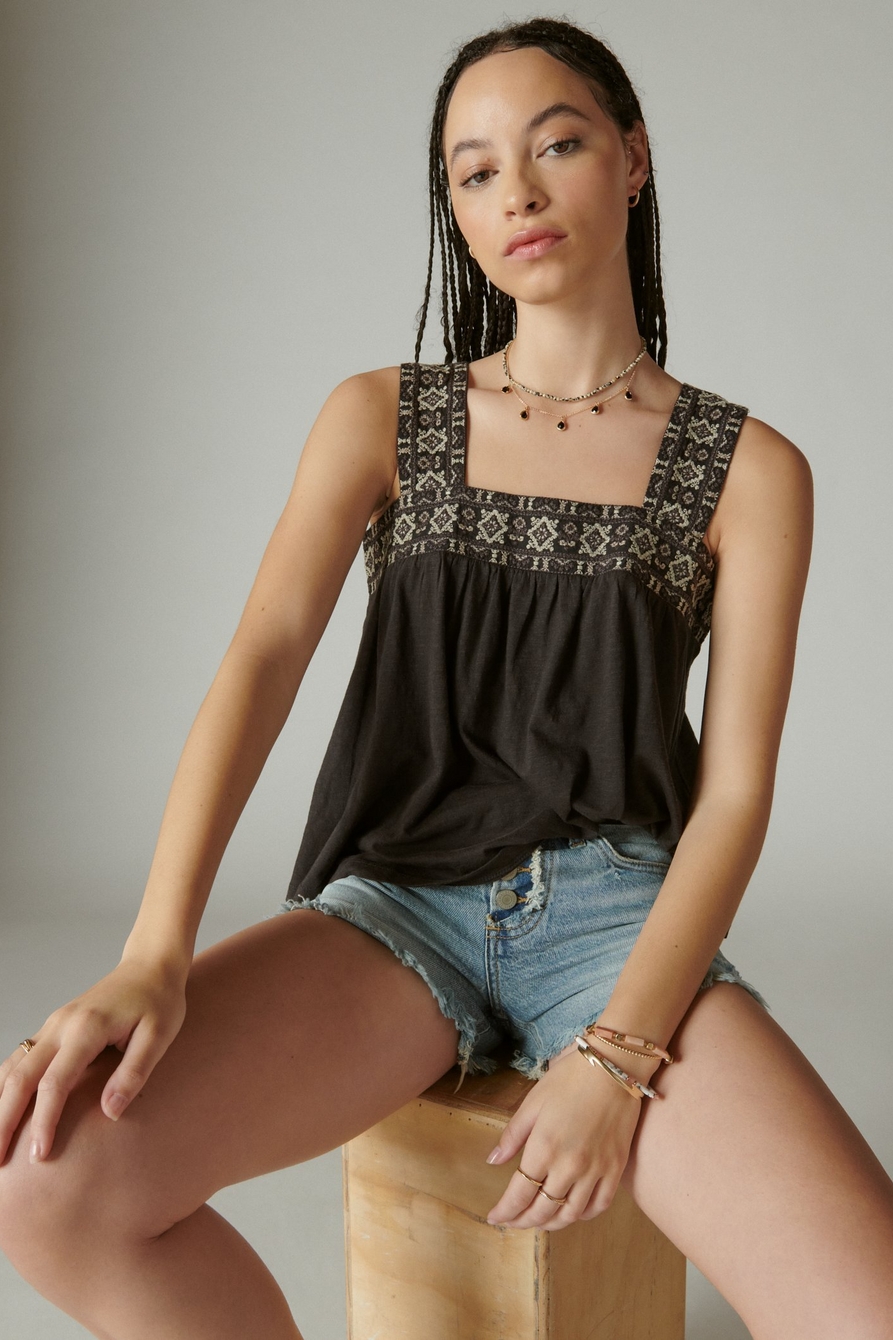 EMBROIDERED SQUARE NECK TANK, image 1