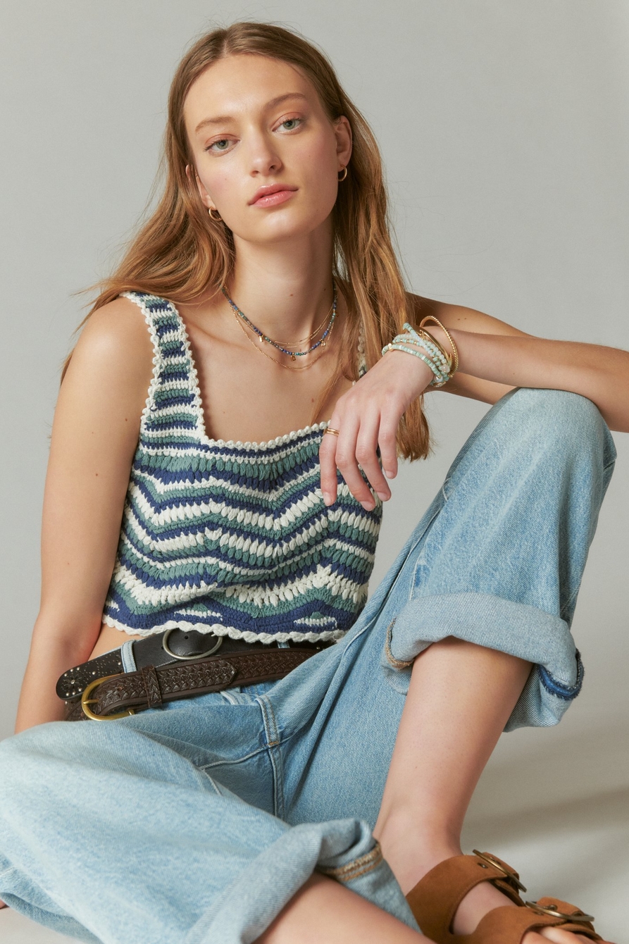 Lucky Brand Women's Crochet Zig Zag Tank, Blue Multi Stripe, X-Small :  : Clothing, Shoes & Accessories