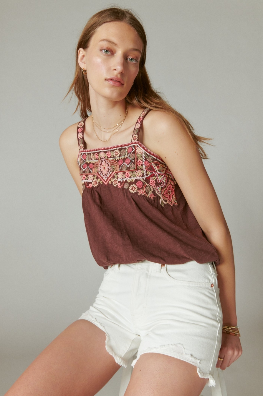 FLORAL EMBROIDERED BUBBLE TANK, image 1