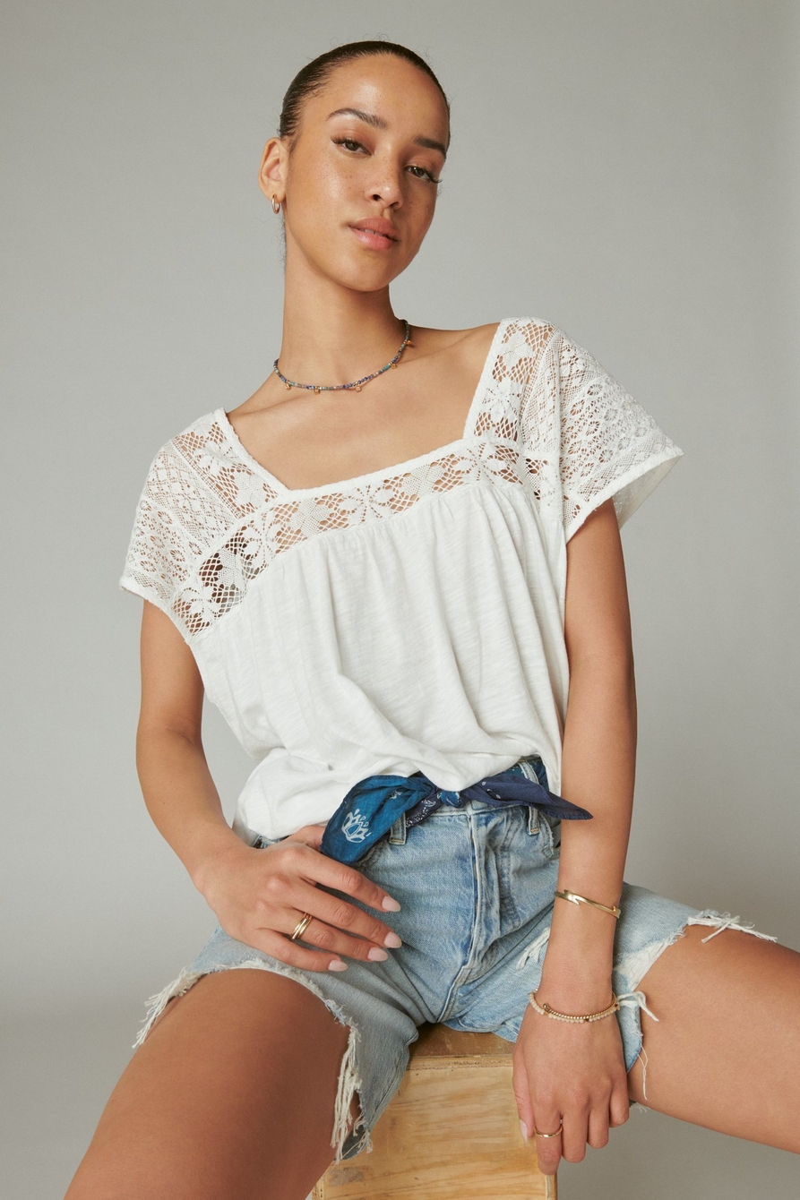 SQUARE NECK LACE BEACH TEE, image 1