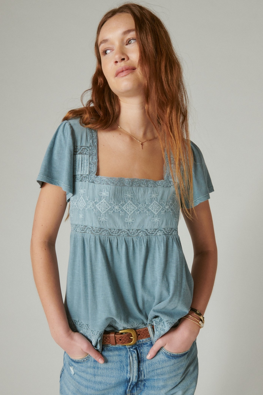 Lucky Brand ラッキー Square Neck Embroidered Tank レディース