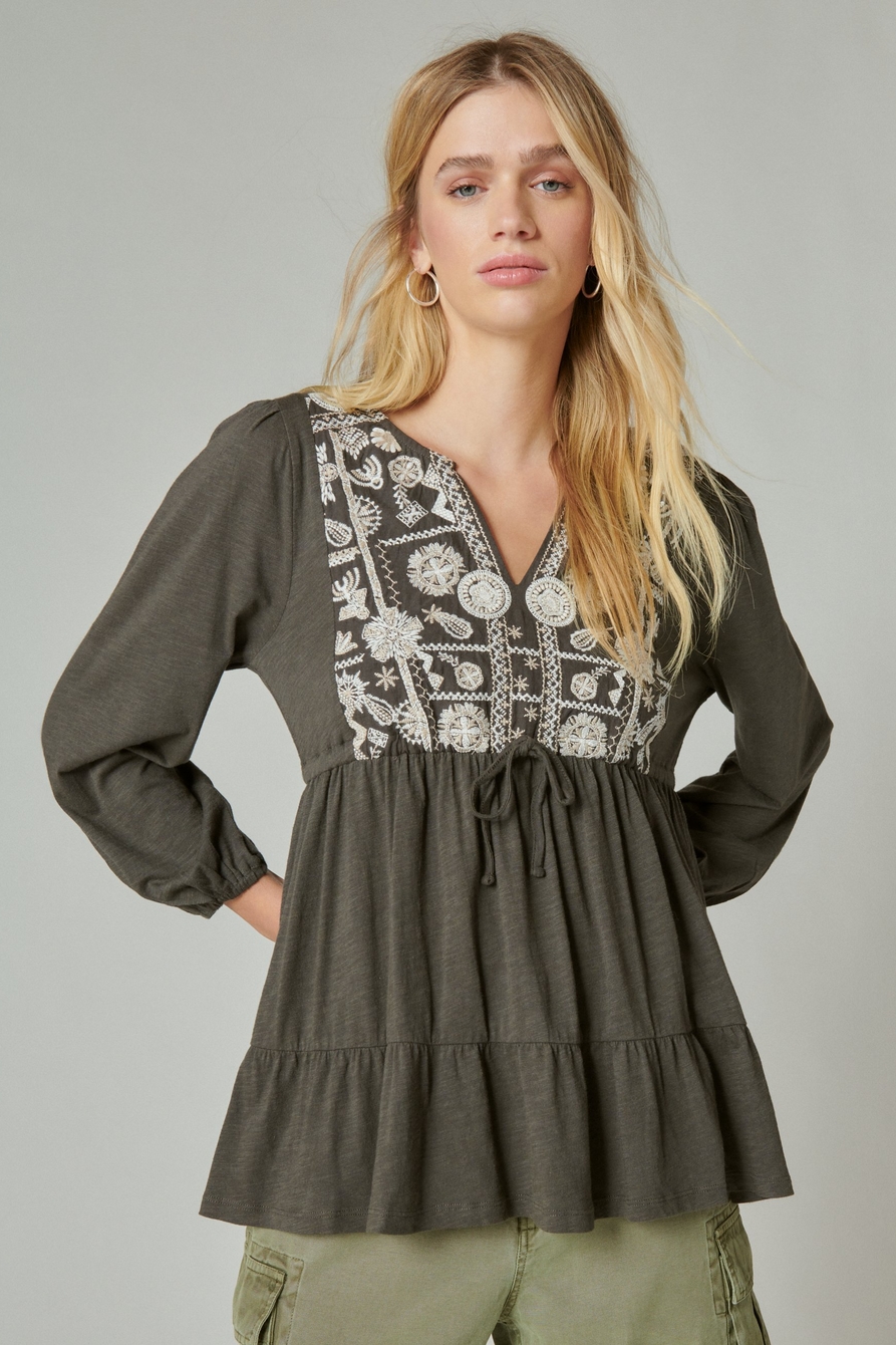 EMBROIDERED TIERED TUNIC TOP, image 1