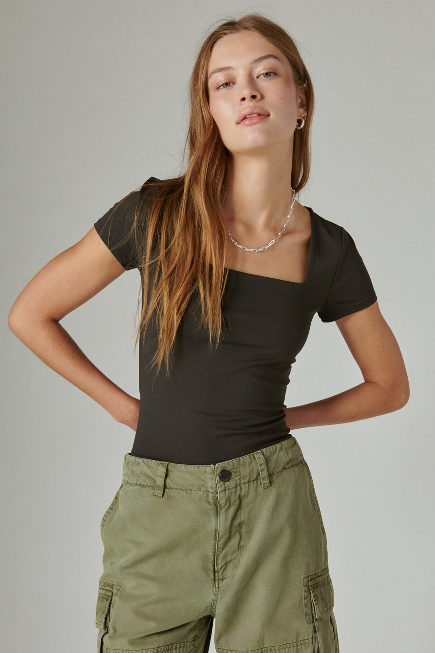 Lucky Brand Square Neck Seamless Top in Gray