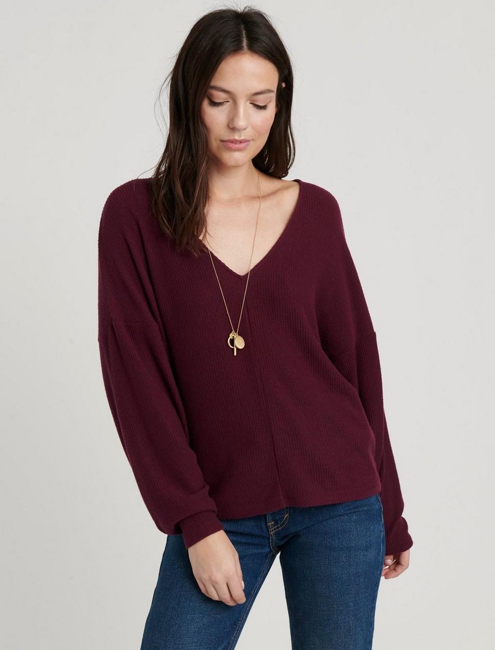 RIBBED V-NECK CLOUD JERSEY TOP | Lucky Brand