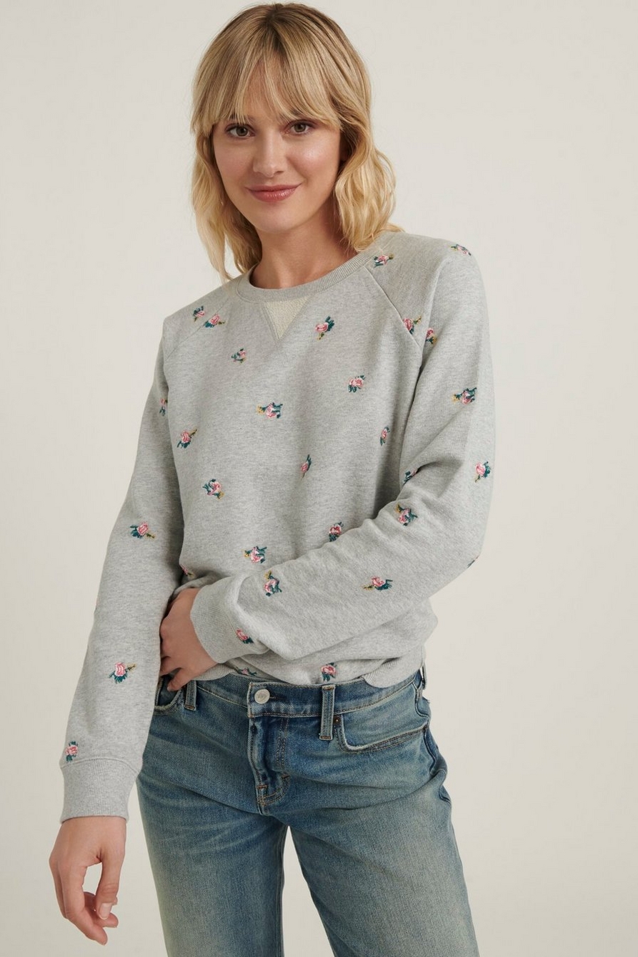 Lucky Brand Womens Embroidered Allover Flowers Pullover Sweatshirt Sweatshirt 