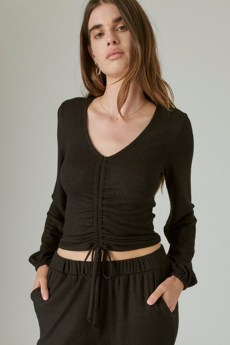 CLOUD JERSEY RIBBED RUCHED TOP, image 1