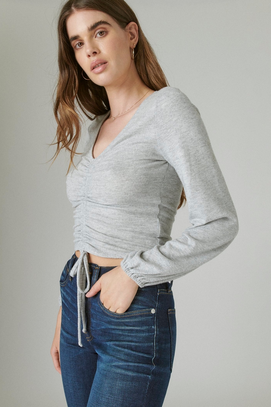 CLOUD JERSEY RIBBED RUCHED TOP, image 3