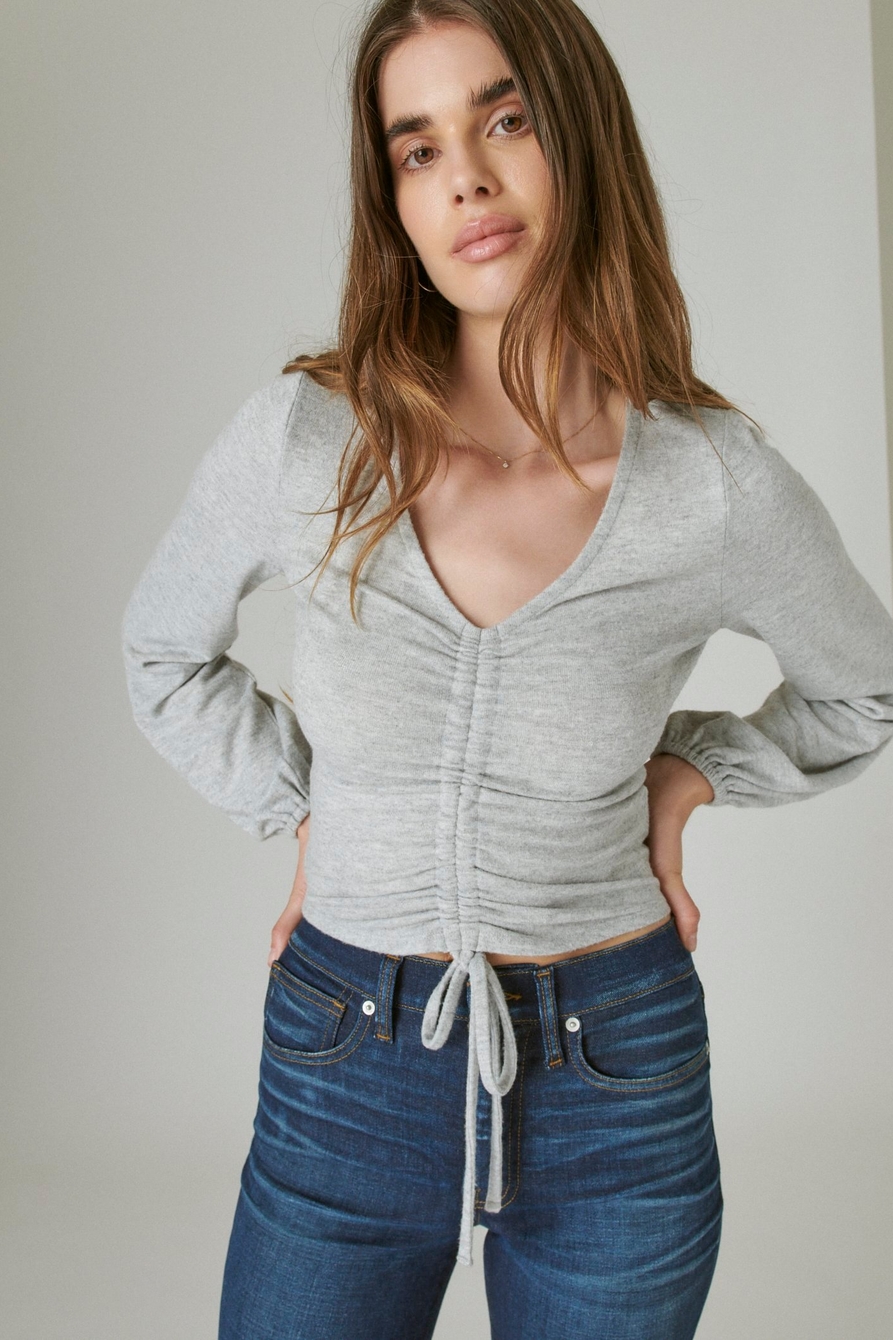 CLOUD JERSEY RIBBED RUCHED TOP, image 6