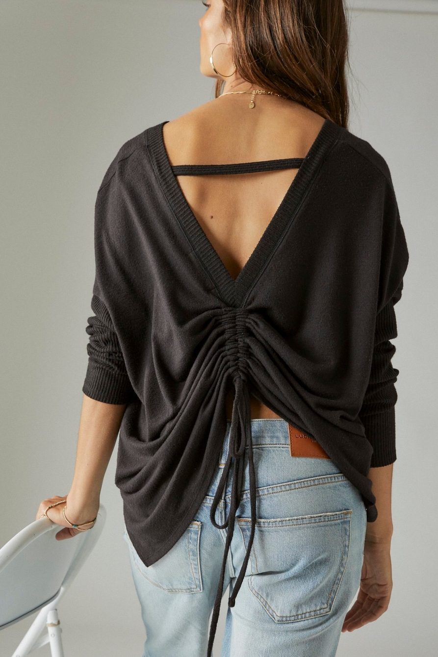 CLOUD JERSEY DEEP V RUCHED TOP, image 1