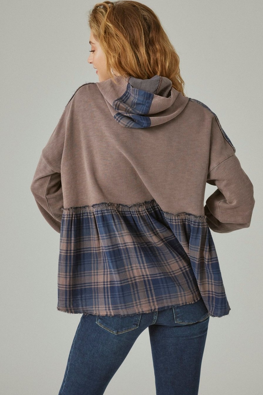 FRENCH TERRY PLAID ZIP UP HOODIE, image 3