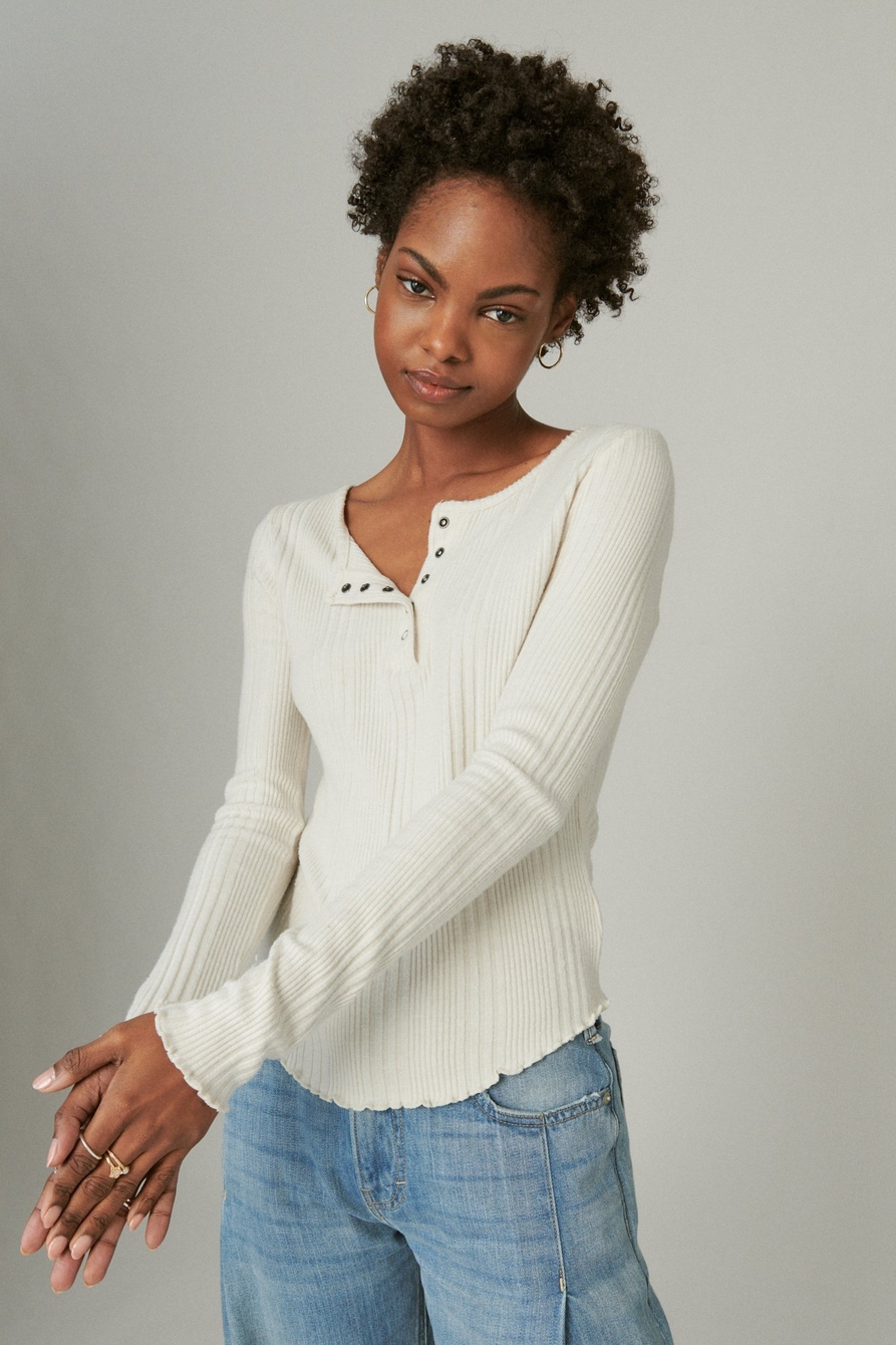 White wool Ribbed Henley top - Buy Online