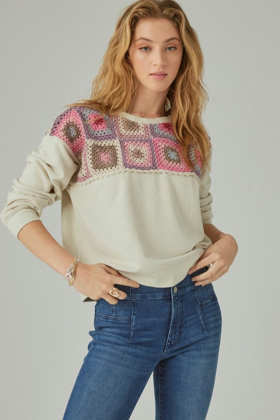 Lucky Brand, Sweaters, Lucky Brand Long Sleeve Crochet Scoop Neck Pullover  Sweater Cream Sz S Nwot