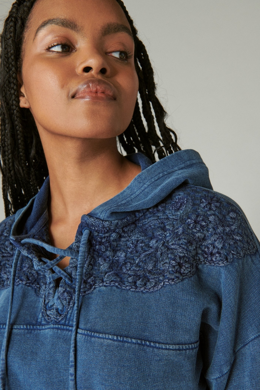 EMBROIDERED LACE UP HOODIE | Lucky Brand