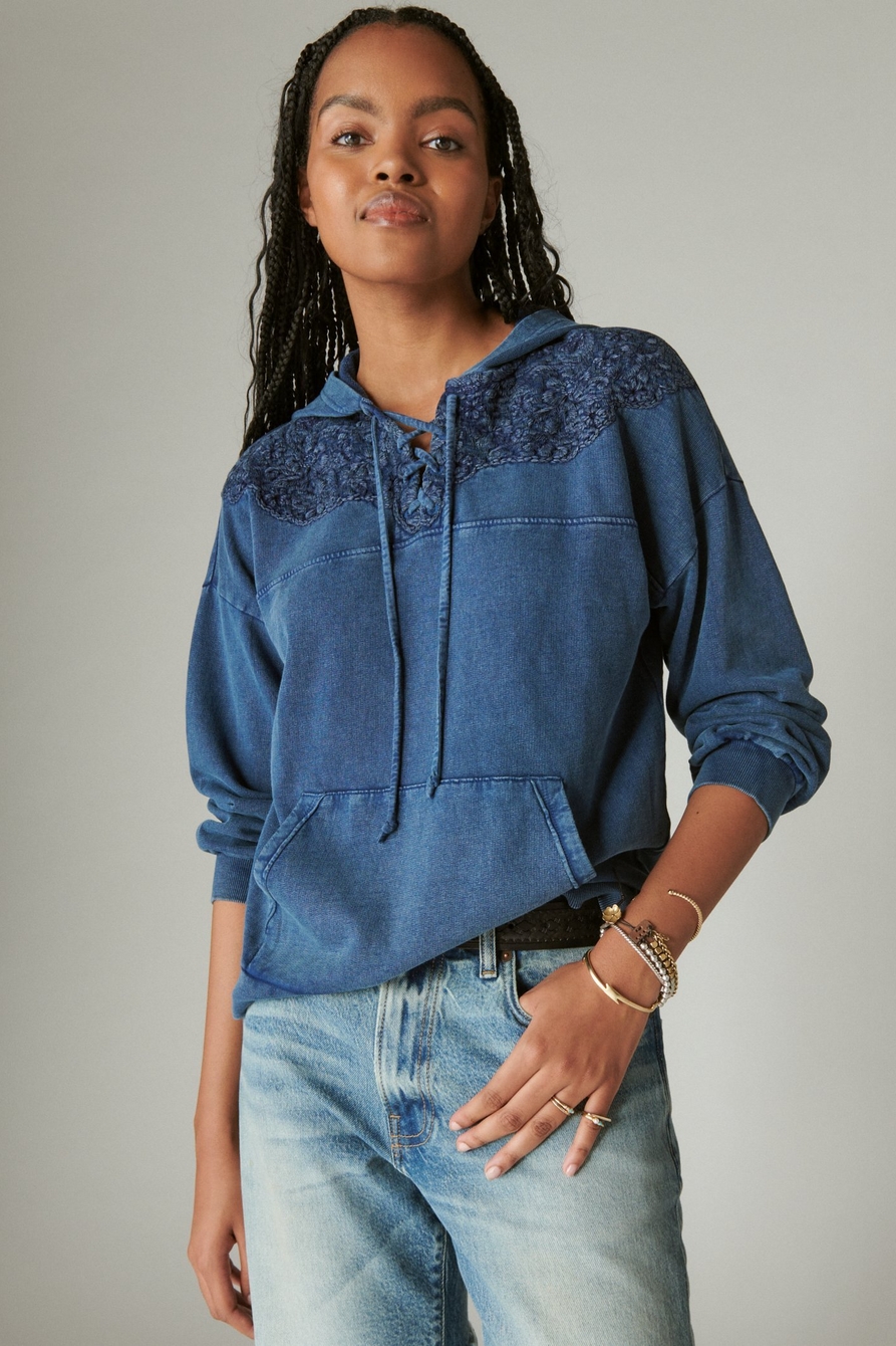 EMBROIDERED LACE UP HOODIE, image 3