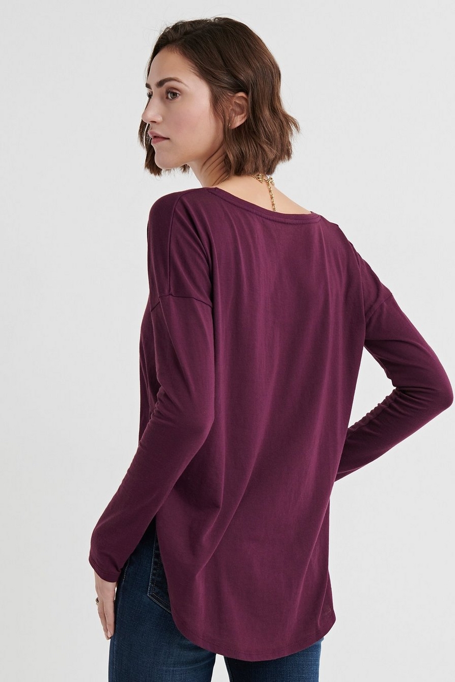 LUCKY BRAND Womens Maroon Printed Long Sleeve Scoop Neck T-Shirt Size: S 