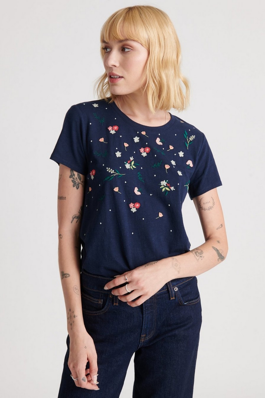 Lucky Brand Embroidered Floral Cotton Graphic T-Shirt