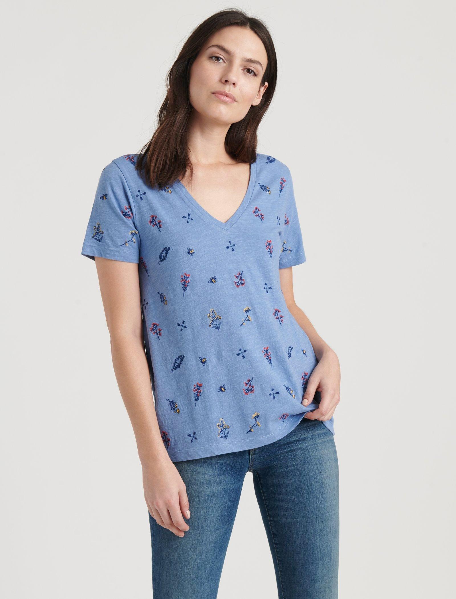 lucky brand floral embroidered tee