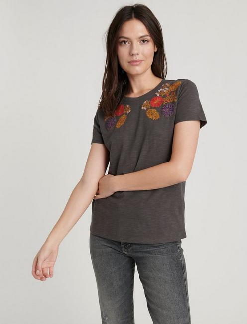 Lucky Brand Womens Floral Embbroidered Tee