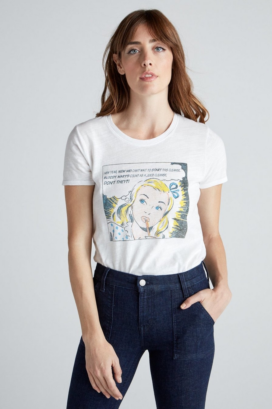 Lucky Brand Women's Comic Book Nye Graphic T-Shirt (XL, Lucky White)