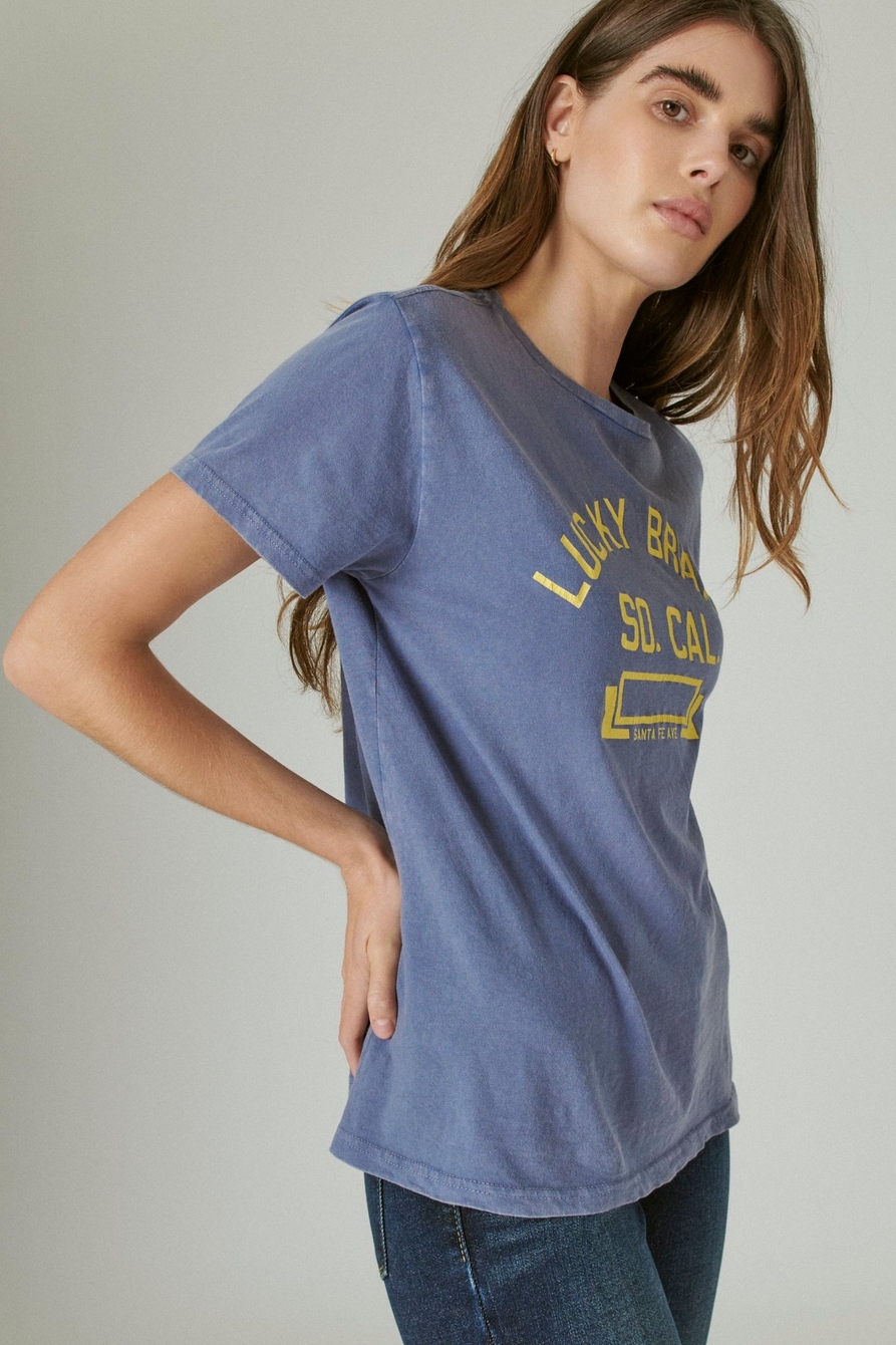 Lucky Brand, Tops, Lucky Brand House Of Fine Clothes Makers Graphic Tee  Womens Large Blue Logo