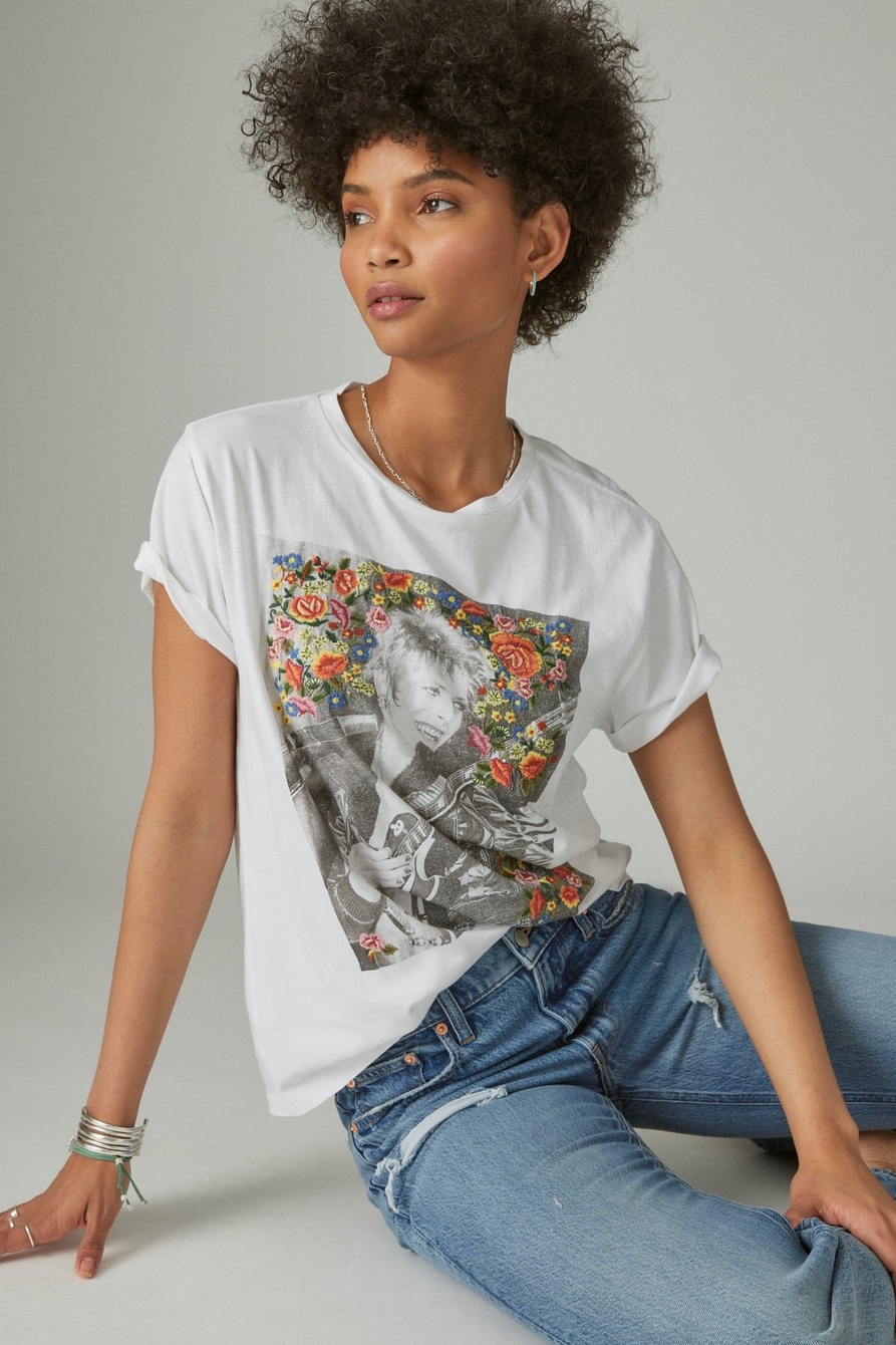 DAVID BOWIE EMBROIDERED ROSES BOYFRIEND GRAPHIC CREW, image 2