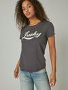 EMBROIDERED LUCKY SCRIPT CLASSIC CREW TEE, image 1
