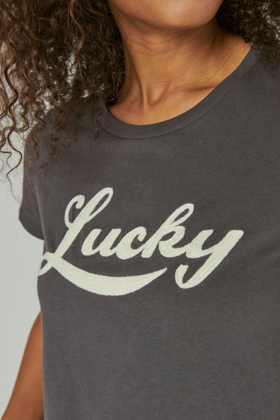 EMBROIDERED LUCKY SCRIPT CLASSIC CREW TEE, image 5