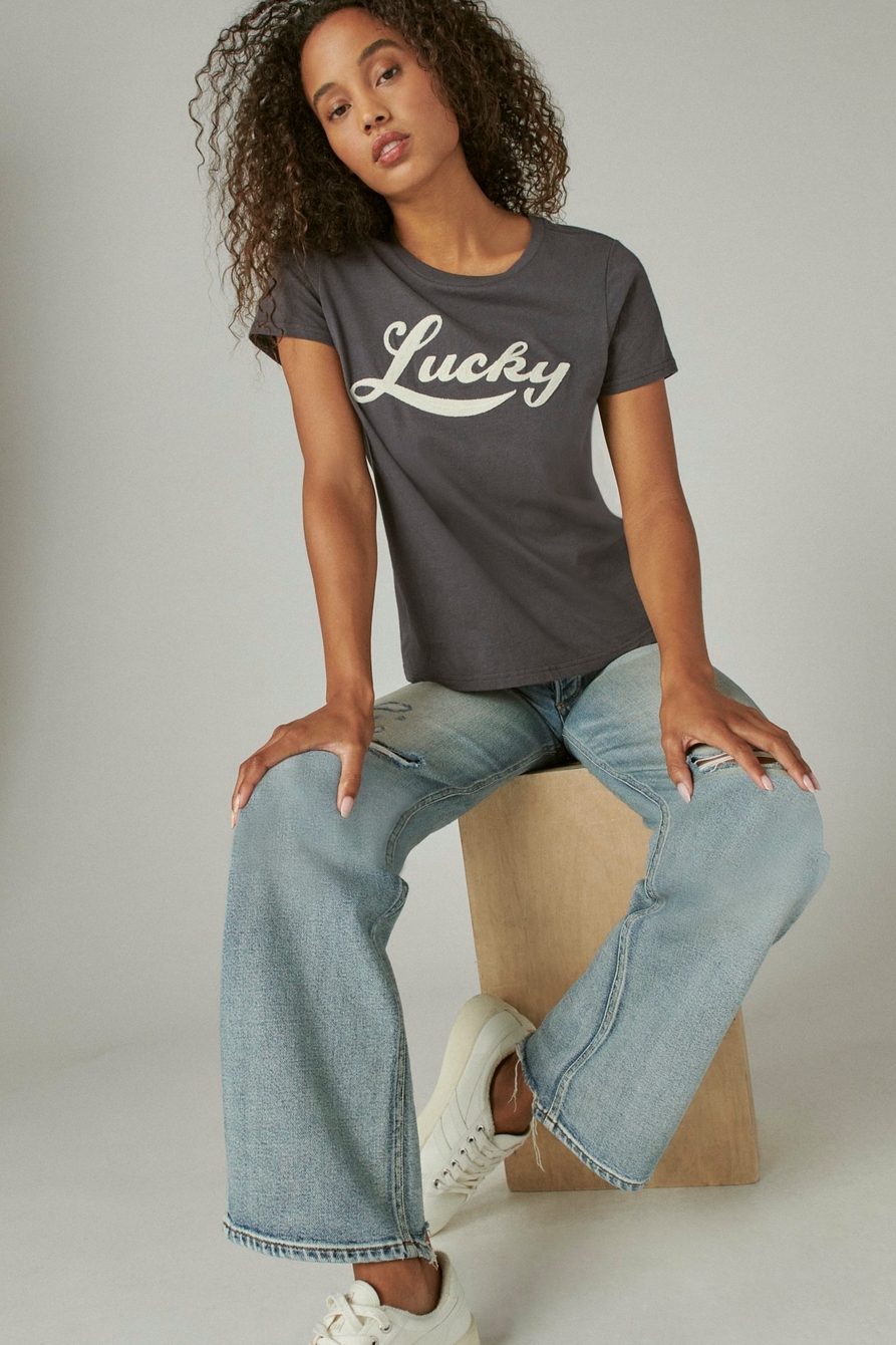 EMBROIDERED LUCKY SCRIPT CLASSIC CREW TEE, image 6