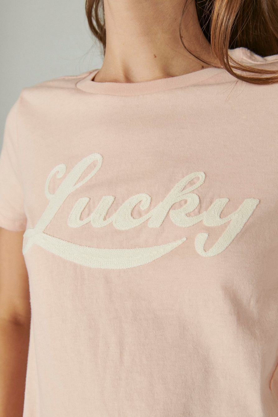 EMBROIDERED LUCKY SCRIPT CLASSIC CREW TEE, image 5