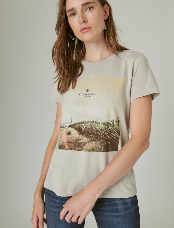 Lucky Brand Womens Embroidered Palm Tree Graphic Tee 
