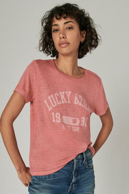 Lucky Brand Womens Varsity Ringer Graphic T-Shirt