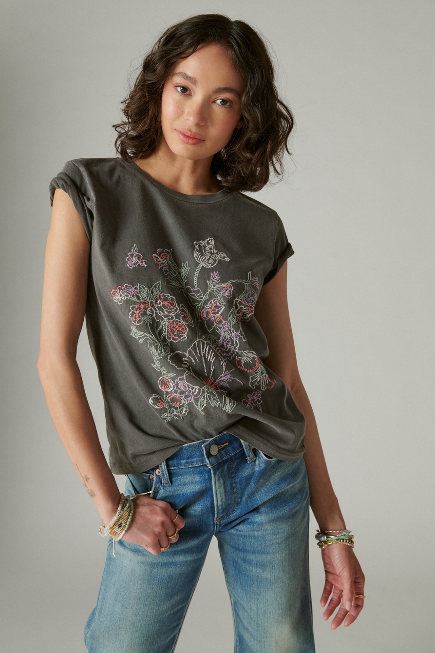 FLORAL EMBROIDERED CLASSIC CREW TEE, image 2
