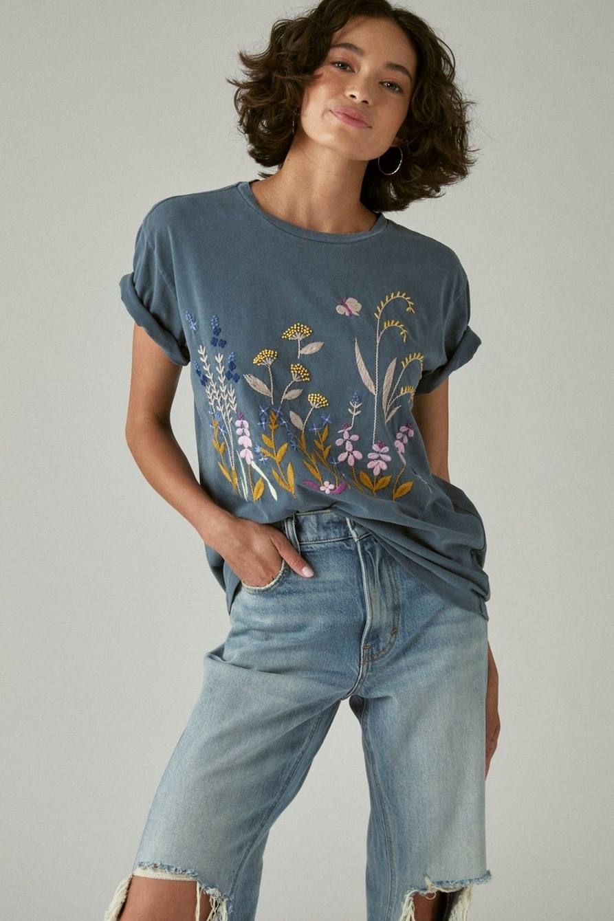 Lucky Brand Women's Embroidered Floral T Shirt Gray Size Small– Ruumur