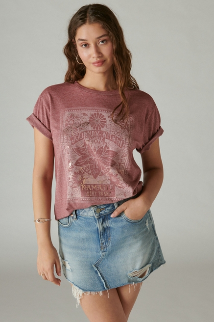 Lucky Brand Women's Rose Hamsa Cotton Boyfriend T-Shirt