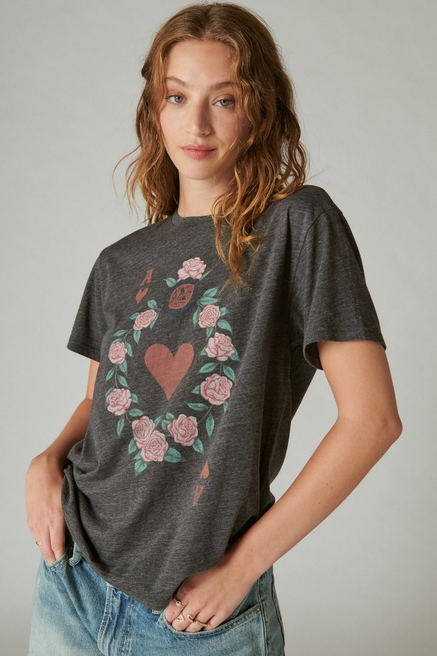 Lucky Brand LUCKY BRAND Womens Pink Embroidered Bees Heather Short Sleeve  Crew Neck T-Shirt XS