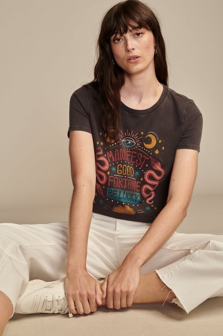 Buy a Lucky Brand Womens Flocked Paisley Embellished T-Shirt