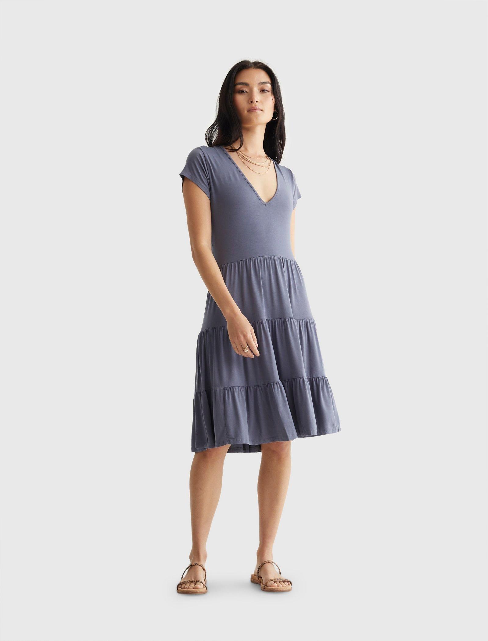 lucky brand printed tiered babydoll dress