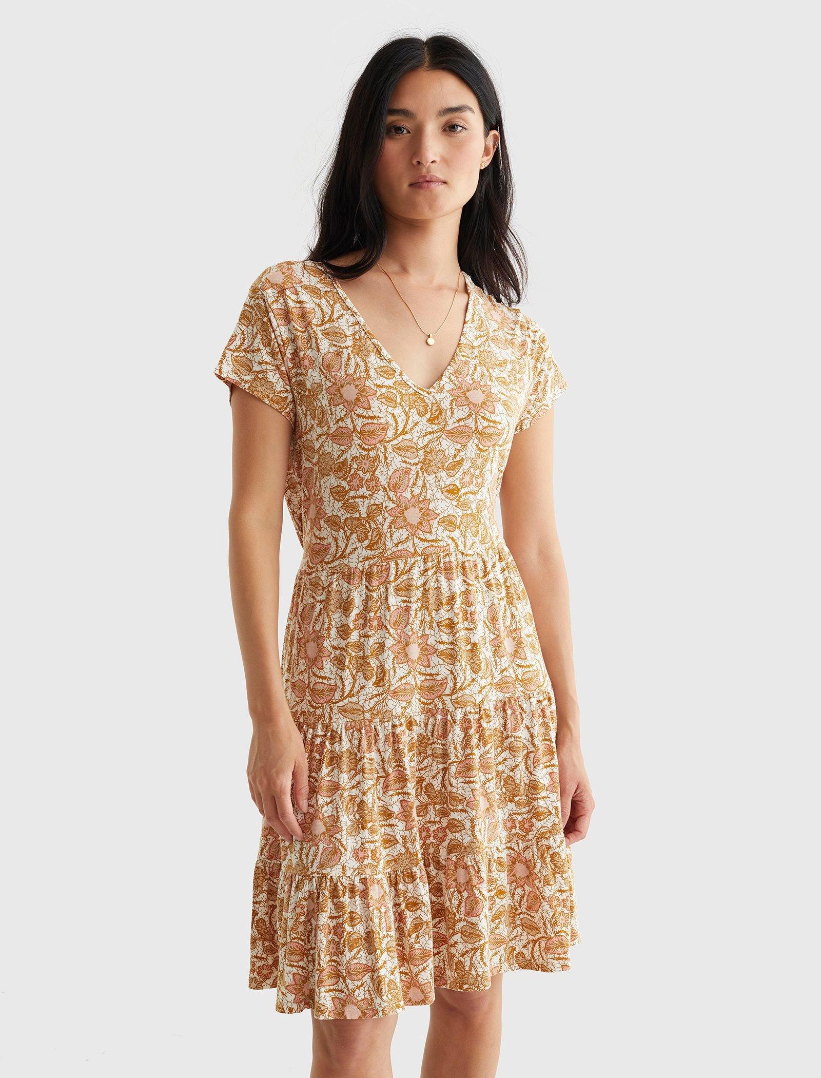 lucky brand printed tiered babydoll dress