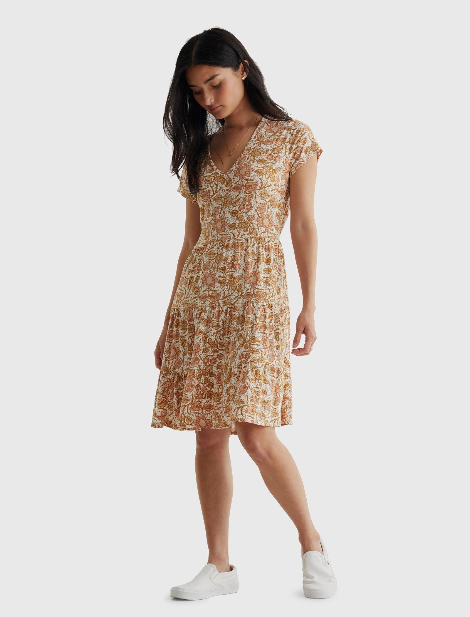 lucky brand printed tiered babydoll dress