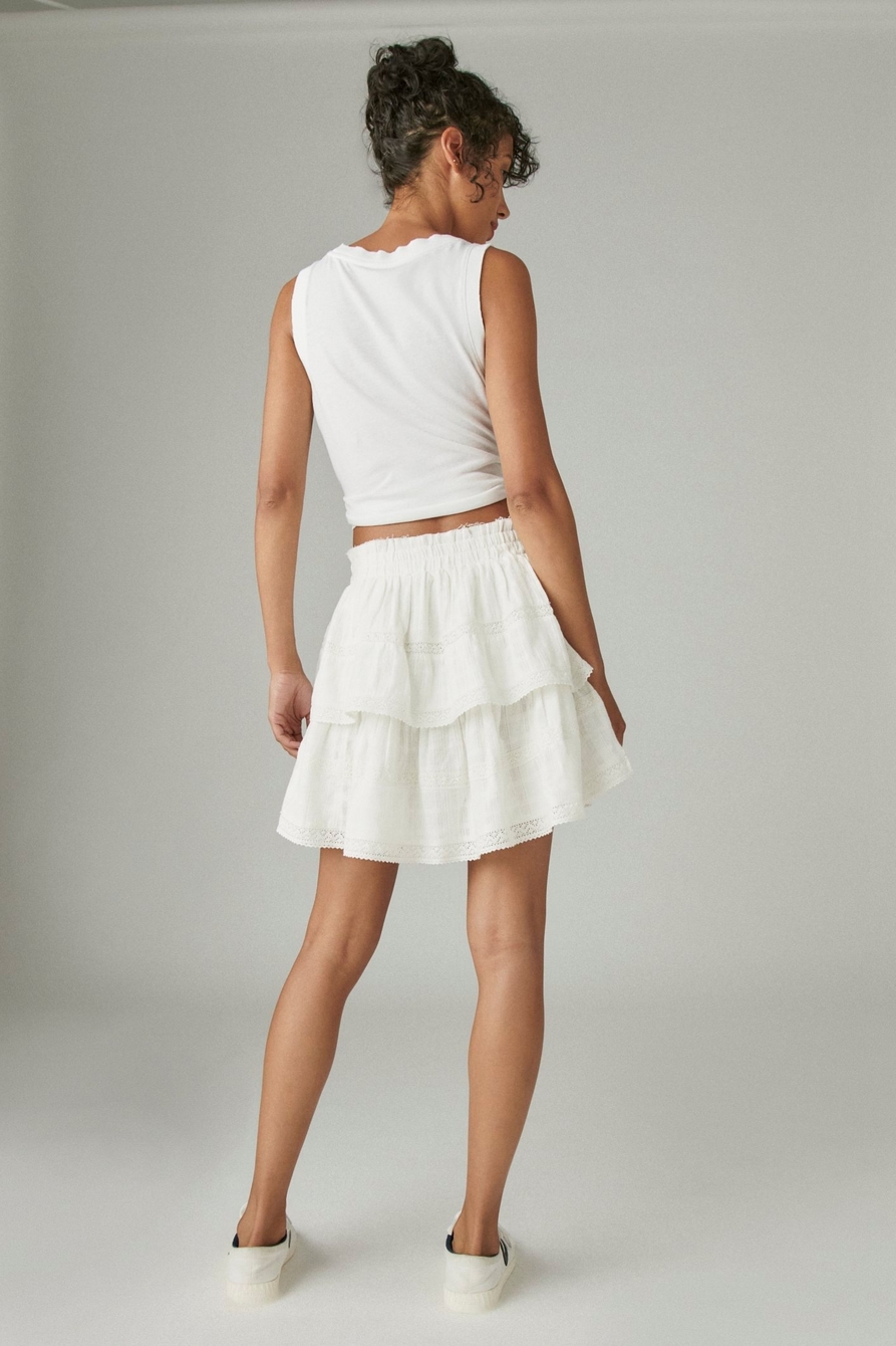 Lucky Brand Elastic Waistband Ruffled Tiered Mesh A-Line Maxi Skirt