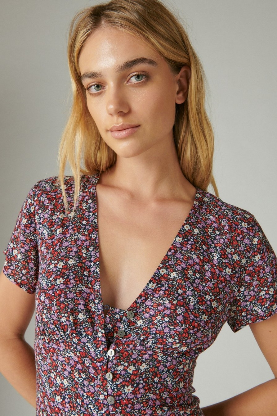 Lucky Brand Women's Brown Floral Print Short Sleeve Button-Up Top –  COUTUREPOINT
