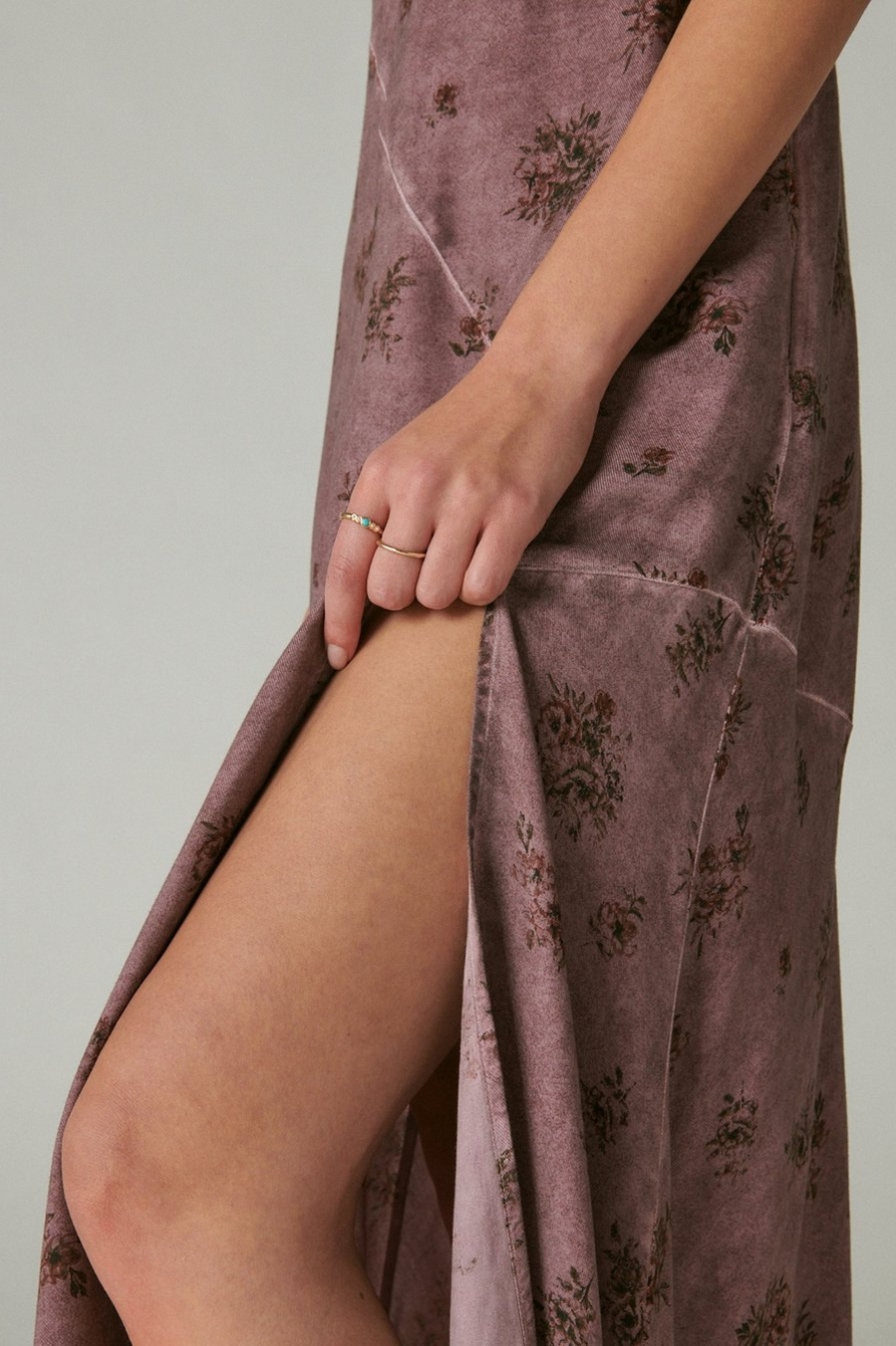 Lucky Brand Women's Slip Midi Dress, Burgundy Multi, Large