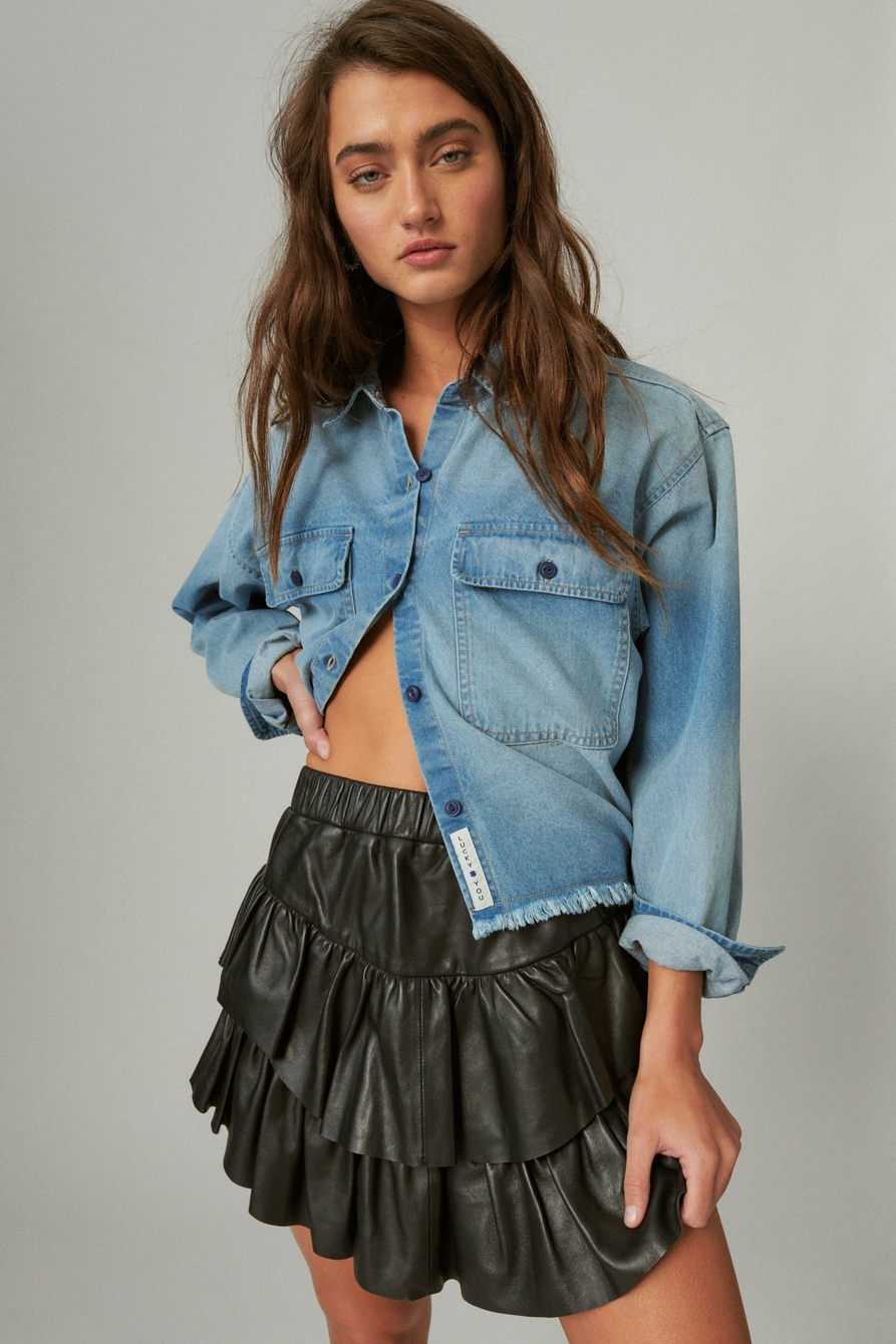 FAUX LEATHER TIERED SKIRT, image 1