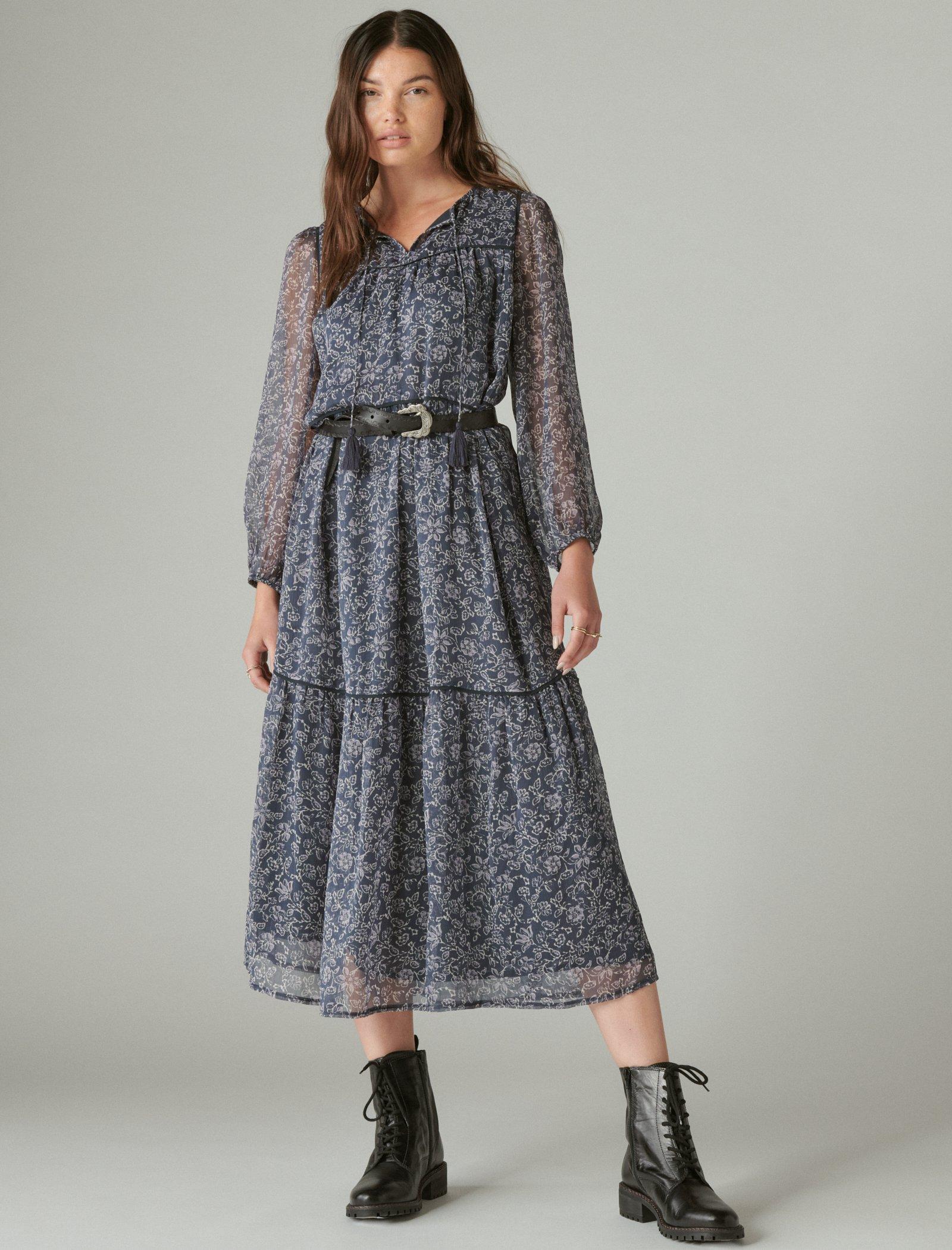 LONG SLEEVE PEASANT TIERED MAXI DRESS | Lucky Brand